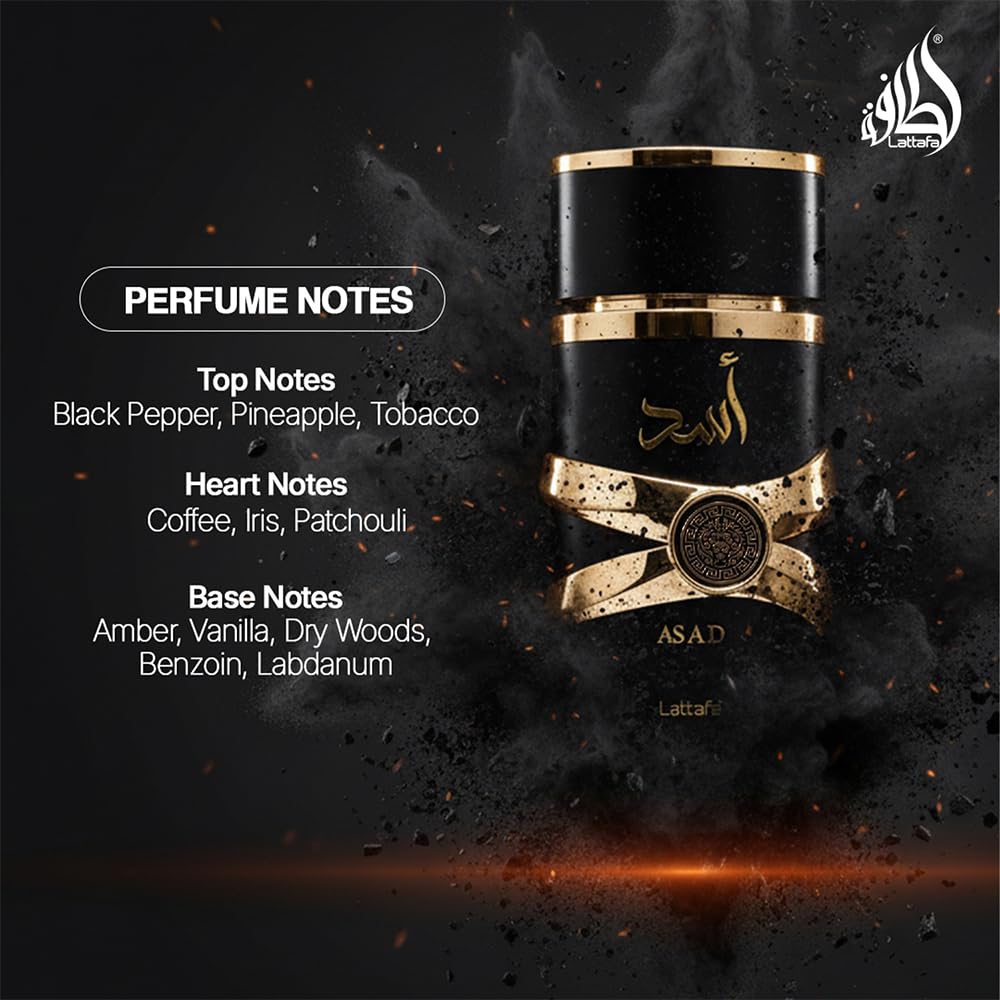 Lattafa Perfumes Asad for Unisex Eau de Parfum Spray, 3.4 Ounce / 100 ml