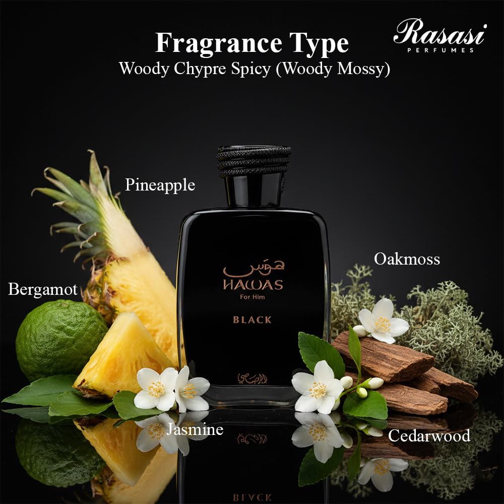 Rasasi Hawas Black Eau de Parfum Spray for Men, 100ml
